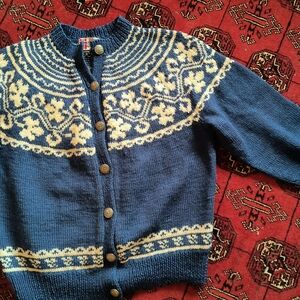 Nordic Blue and Cream Cardigan Sweater